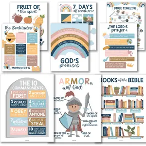 Bible Posters| Set of 9| Sunday School Classroom Decoration Sticker Learning Tool
