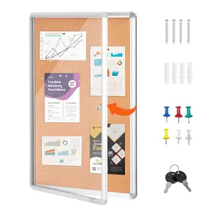 36"x24" Enclosed Cork Board With Aluminum Frame, Lockable Bulletin Display Case With Acrylic Door And 2 Keys, Weather-Resistant Wall-Mount Notice Board For School, Classroom, Office, And Home Use, Durable Surface Notes