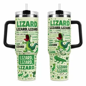 Lizard Lizard Reptile Lover Tumbler 30oz 40oz With Handle, Funny Green Cartoon Lizard Fan Cup For Animal Lovers, Gecko Pet Owner Travel Drinkware Gift, Not Including The Straw Water Bottles Bottle