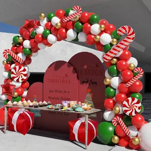162PCS Christmas Balloon Arch Kit, Red, White, Green, Gold Balloons, Star, Candy Cane, Gift Box, DIY Christmas Party Decorations for Families with