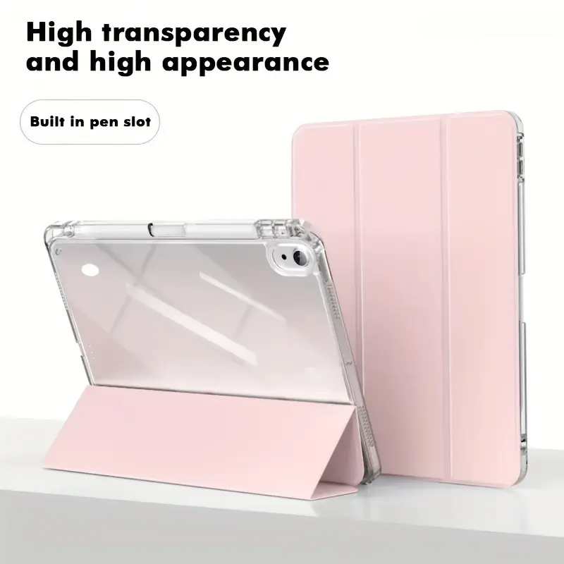 Solid color iPad tri-fold high-transparency integrated pen slot protective case,  iPad mini, iPad Air, iPad Pro/iPad 10th generation, 11th generation and other series of iPad foldable protective cases