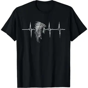 100%cotton Native American Indian Chief Indigenous Headdress Heartbeat T-Shirt
