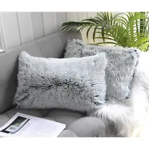 2 Packs Pillows Cover 20"x12", Soft Gray Ombre Faux Fur Throw Pillow Case, Luxury Decorative Square Cushion Cover for Farmhouse Home for Sofa/Bed/Chair, 50x30cm