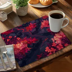 212 MAIN Purple Braided Polyester Placemat, 14x18 in., Burning Plants Design, MWW CBPM1418HRQ3N4, Kitchenware Tableware with Coasters for Drinks for Home Decor
