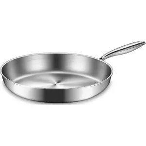 12 Inch Tri-Ply Stainless Steel Frying Pan, Compatible with All Cooktops Up to 600 ℉ , Large Frying Pan Induction-Ready Skillet, Dishwasher and Oven Safe, Even Heat, 12" Skillet