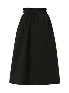 INSPIRE CHIC Cotton Elastic Waist Scrub Peasant A-Line Midi Skirts with Pockets Black