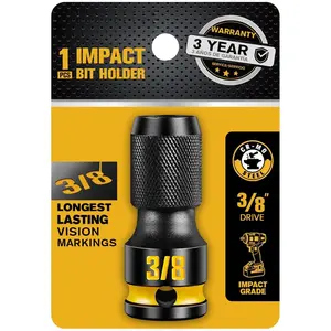 3/8-Inch Drive to 1/4-Inch Hex Socket Adapter, Quick Release Impact Bit Holders, Square Drive Adapter, CR-MO Steel, Deep Embossed Size Marking