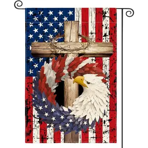American Flag Eagle Cross Garden Flag 12x18in, Double-Sided Patriotic Christian Yard Decor, USA Flag with Eagle & Cross Outdoor Banner