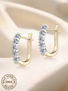 Fashionable and elegant moissanite earrings and earrings with trendy and cool U-shaped 925 pure silver earrings, suitable for daily wear, vacation and dating occasions, and also a surprising and exquisite small gift.