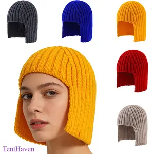 2026 autumn and winter hat wig, spicy girl knitted hat, cold proof and warm hood, outdoor fashionable woolen hat