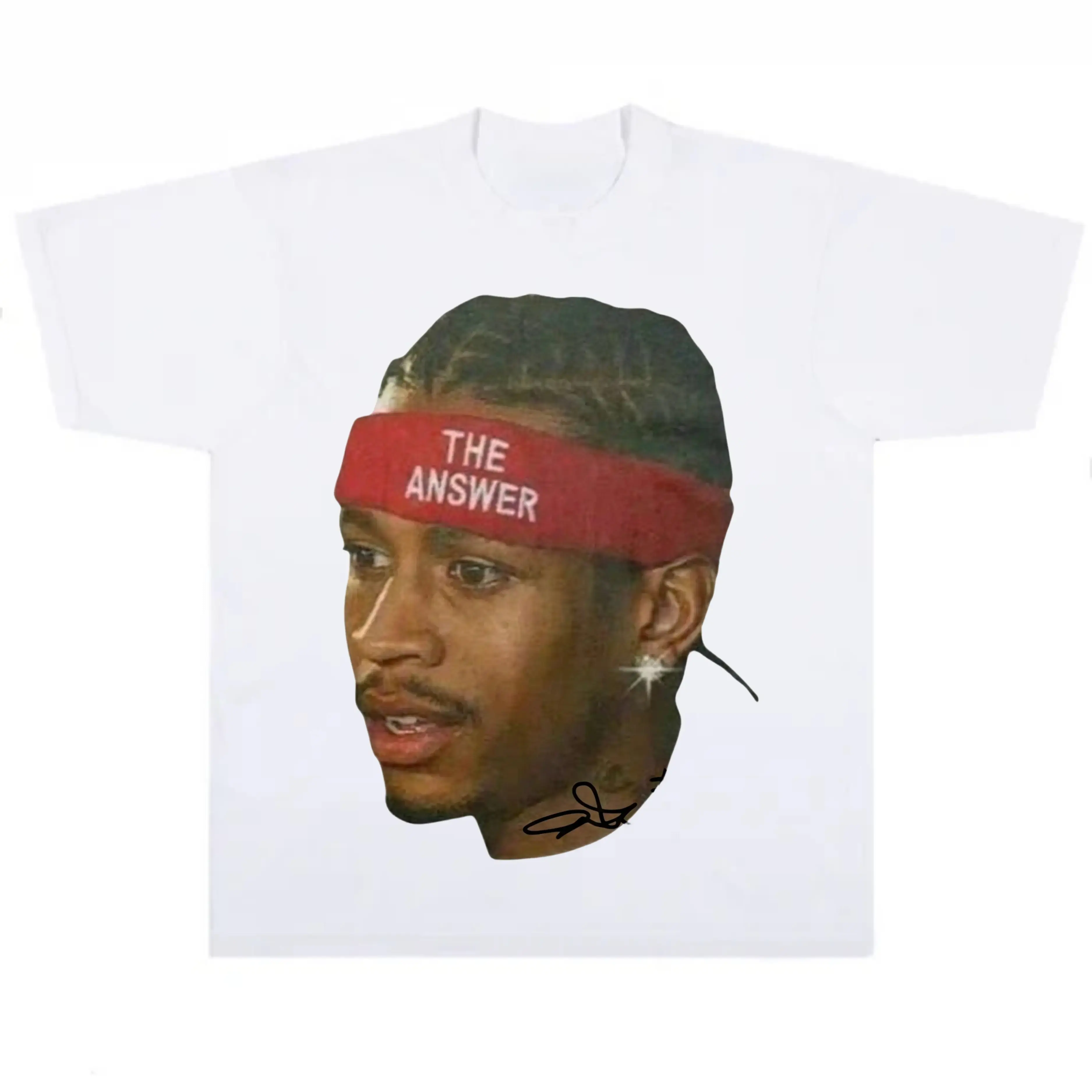 Menswear 100% Cotton Short-Sleeve Loose Fit Casual T-Shirt, The Answer Iverson Vintage Digital Print Graphic Top, Shortsleeve