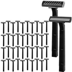 110 Pcs Twin Blade Disposable Razors with Clear Safety Cap Stainless Steel Blades for Men Women Multipurpose Portable Shave Razor for Bathing Hotel Travel Black Set - Daily