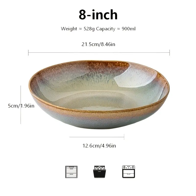 8 Inch Ceramic Deep Plate, Colorful Iridescent Irregular Salad Bowl, Pasta Plate, Unique Shaped Porcelain Dinnerware for Hotel & Restaurant