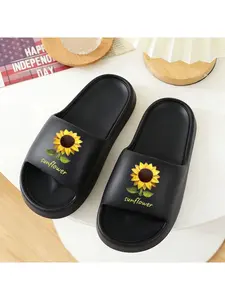 1pc Sunflower Printed Slippers | Casual and Sports Style, Suitable for Beach, Pool, Leisure, and Light Exercise, EVA Material, Round Toe