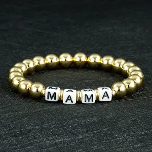 8mm Gold Mama Letter Beaded Elastic Bracelet for Women – Mother's Day Gift, Fashionable Versatile Accessory, Everyday Wear