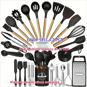 43 Piece Silicone Kitchen Utensils Gadgets Set, Non-Stick BPA-Free Wooden Handle Cooking Tools, Heat Resistant, Easy Clean, Perfect Gift Idea