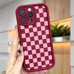 Pink & Black Checkered Phone Case for iPhone 17 Air 16 Pro Max 15 Plus 14 13 12 11 X XS Shockproof Silicone TPU Bumper Full Body Protection Soft Cover Cellphone Smartphone