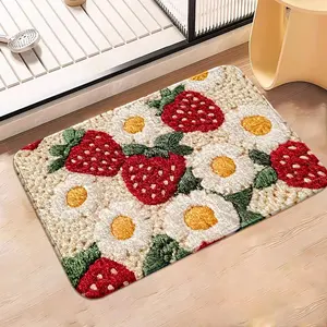 Strawberry Pattern Crochet Floor Mat, Non-slip Soft Floor Carpet, Decorative Rugs for Home Living Room Bedroom, Home Decor, Floral Area Rug
