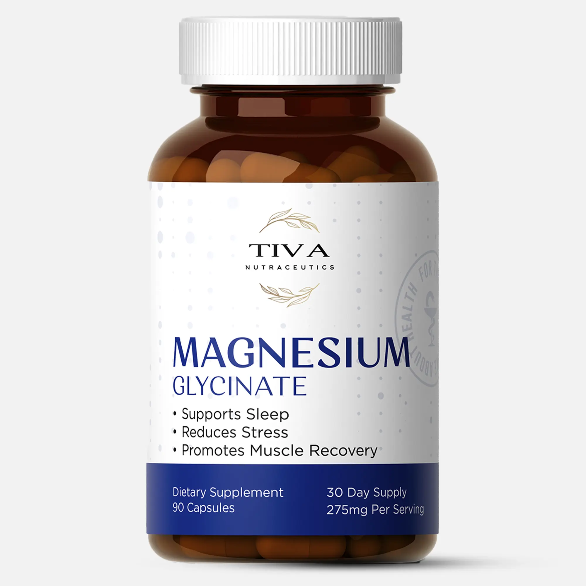 Tiva Nutraceuticals Magnesium Glycinate 90 Capsules - 275mg Per Serving - Supports Sleep Reduces Stress Promotes Muscle Recovery - Non-GMO Gluten-Free - 30 Day Supply
