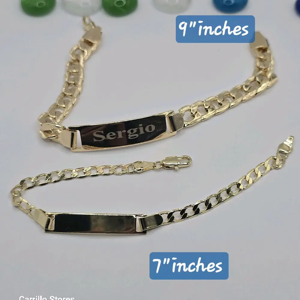 Cuban Fashion Style ID Bracelets Set Gold-Plated 7" & 9" Inches for Adults Engraving Available No Fade No Tarnish Personalized Name Option