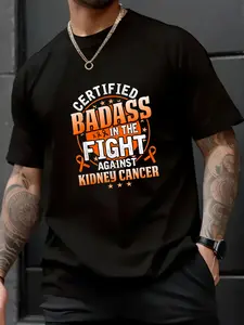 100% Cotton Unisex Certified Badass in the fight against Kidney Cancer T-Shirt , Men's Women's Short Sleeve Tops Crewneck Tshirt