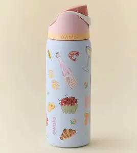 Owala The Cutest Owala Water Bottle Ever 32oz Insulated Stainless Steel Summer Picnic Art Leak-Proof Sippy Lid Portable Tumbler On-the-Go Drinkware