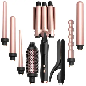 5-in-1 Interchangeable H Curling Iron with LCD Display Multifunction Curler Straightener & Styler Ceramic Barrels Attachments digital e drying and to us led up value set for blow brush aire High Speed Rotating Hair Dryer Brush Anion Hot Air Hair Dryer Bru