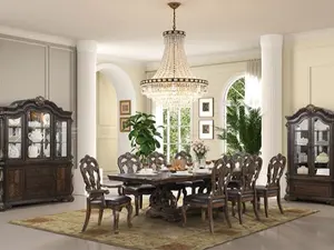 Leovanni Dark Brown Finish Wood Double Pedestal Carved Accents Dining Table Set - 7PC