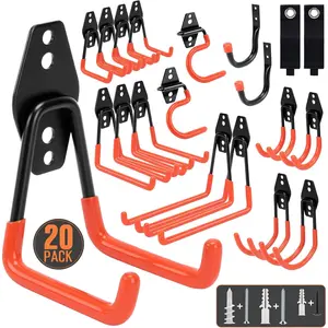 Garage Hooks, 20 Pack Garage Organization, Wall Storage Hooks Heavy Duty for Hanging Bike, Ladder, Garden Tools, Hose and Ropes, Orange