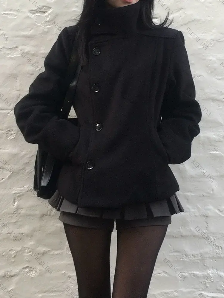 Street autumn/winter solid color women's turtleneck coat Y2K hip-hop retro Harajuku cute casual fashion versatile new women tops