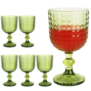 Wine Glass Water Goblets Vintage Glassware set of 6 Colored Stemware 13.5 oz 360ml for Wedding Party Bar Housewarming Gift