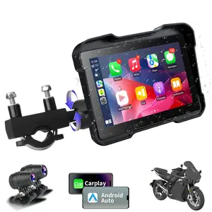 Srnubi Portable Car Play Screen for Motorcycle, Wireless CarPlay & Android Auto for Motorbike, 5" IP67 Waterproof Touch Screen With 720P Front & Rear Camera, Support Video Recorded, Dual Bluetooth, GPS Navigation, 64G TF Card, Touchscreen Gps Navigation