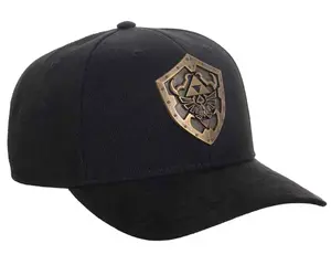 Nintendo Legend of Zelda Hylian Shield Brass Metal Badge Adjustable Snapback Precurved Hat OSFM