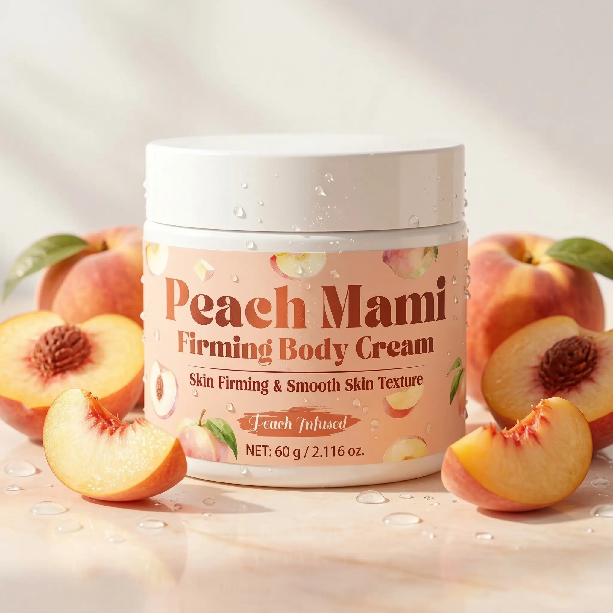 Peach Mami Skin Firming Body Cream with Caffeine & Hyaluronic Acid, Vegan Body Care for All Skin Types with Notes of Fruit, Floral & Amber, Blend, Body Lotion
