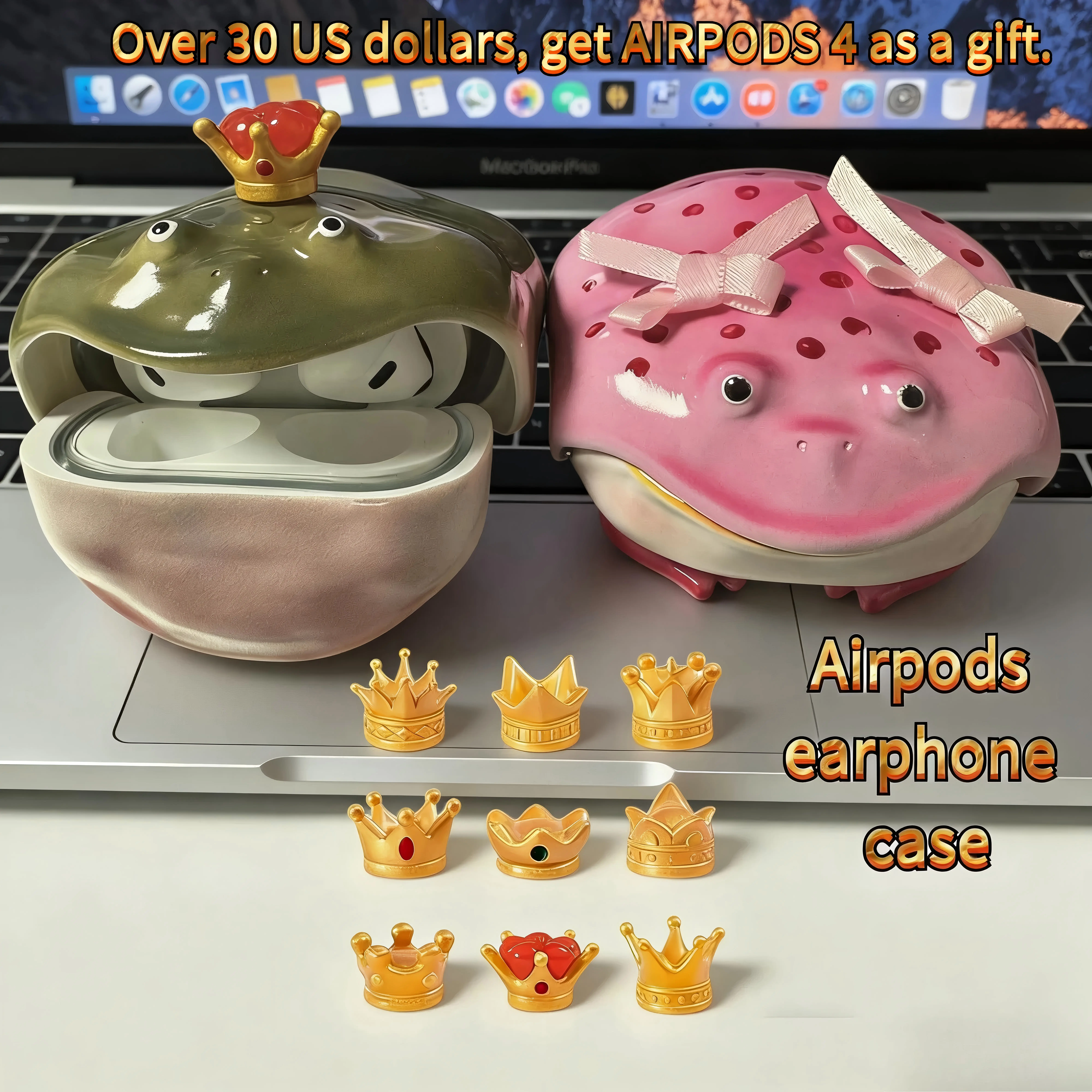 DIY Handmade Toad-Shaped Airpods Pro 1/2/3/Airpods 4 Earphone Case - Weird And Abstract Protective Shell For 3D Headphones Valentine's Day Gifts