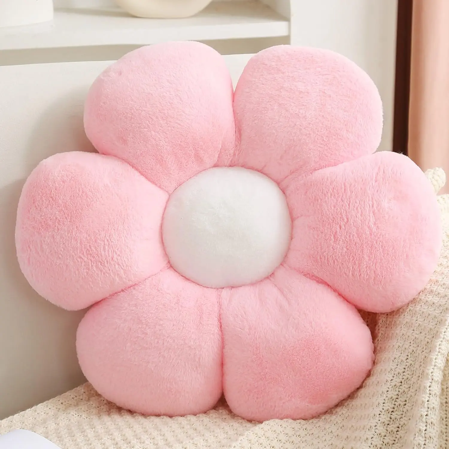 Pink Flower Pillow 15.74 inch Flower Shaped Throw Pillows Daisy Plush Pillow Floor Pillows Seat Cushion Cute Aesthetic Decorative Throw Pillows for Bed Home Sofa Chair Couch Decor