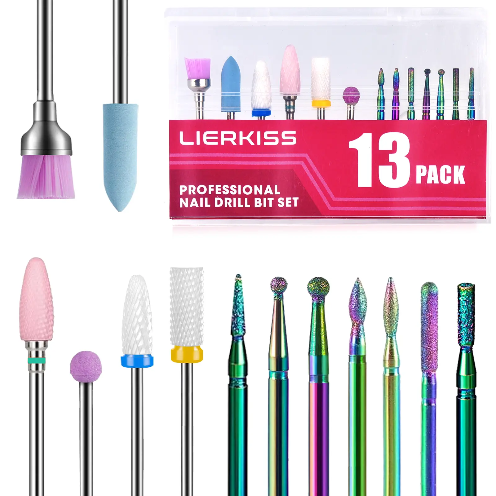 13Pcs Nail Drill Bits Nailcare Set, 3/32 Inch Nail Bits, Ceramic Cuticle Polishing Remover Tool Bit Kit for Gel Nails Manicure Pedicure