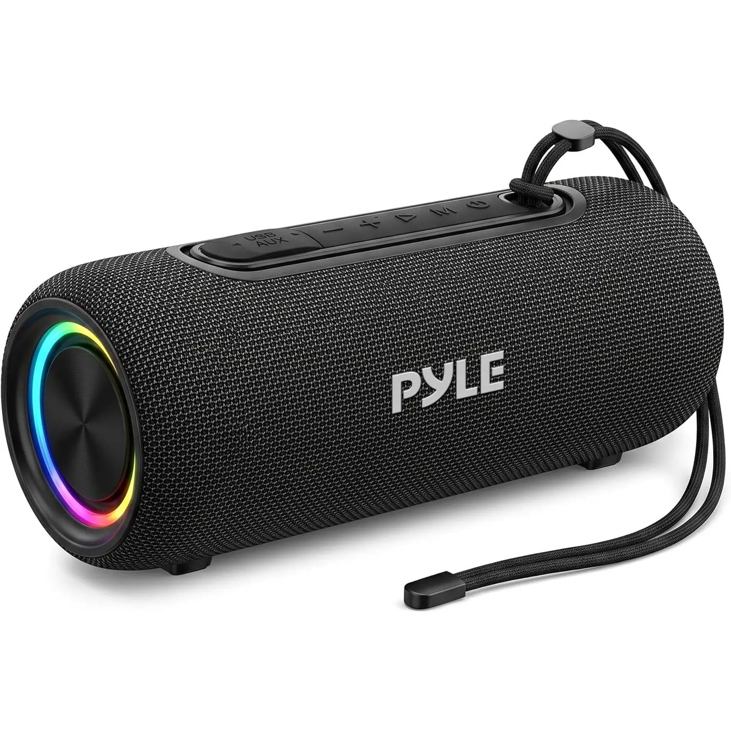 Pyle Portable Bluetooth Speaker - Waterproof Wireless Speaker with Shockproof ABS Design, Dual 2" Stereo Drivers, Colorful LED Lights, USB/AUX/FM Modes & 2000mAh Rechargeable Battery - Party Speaker for Outdoor, Travel & Home Use