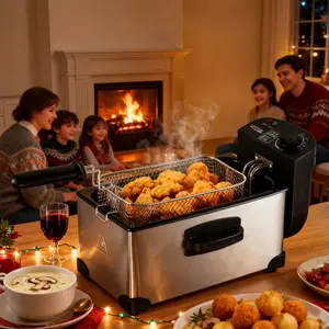 SPZTJK-1500W Large Electric Deep Fryer | 3L, Time & Temperature Control, Frying Baskets, Lid with View Window, Odor Free Filter, Stainless Steel for Home Use，Removable Frying Basket and Easy to Clean Stainless Steel Body