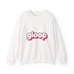 Gloop logo Sweatshirt | Bubble Letter Retro Script, White Crewneck