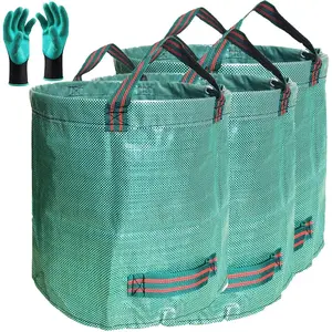Standard 3-Pack 32 Gallon Lawn Garden Bags (D18,H30 inch) Yard  Bags with Gardening Gloves -  Leaf Bags,Yard Debris,Trash Container, Trimmings Bag,Grass Clippings,Weeds Bag 4 Handles