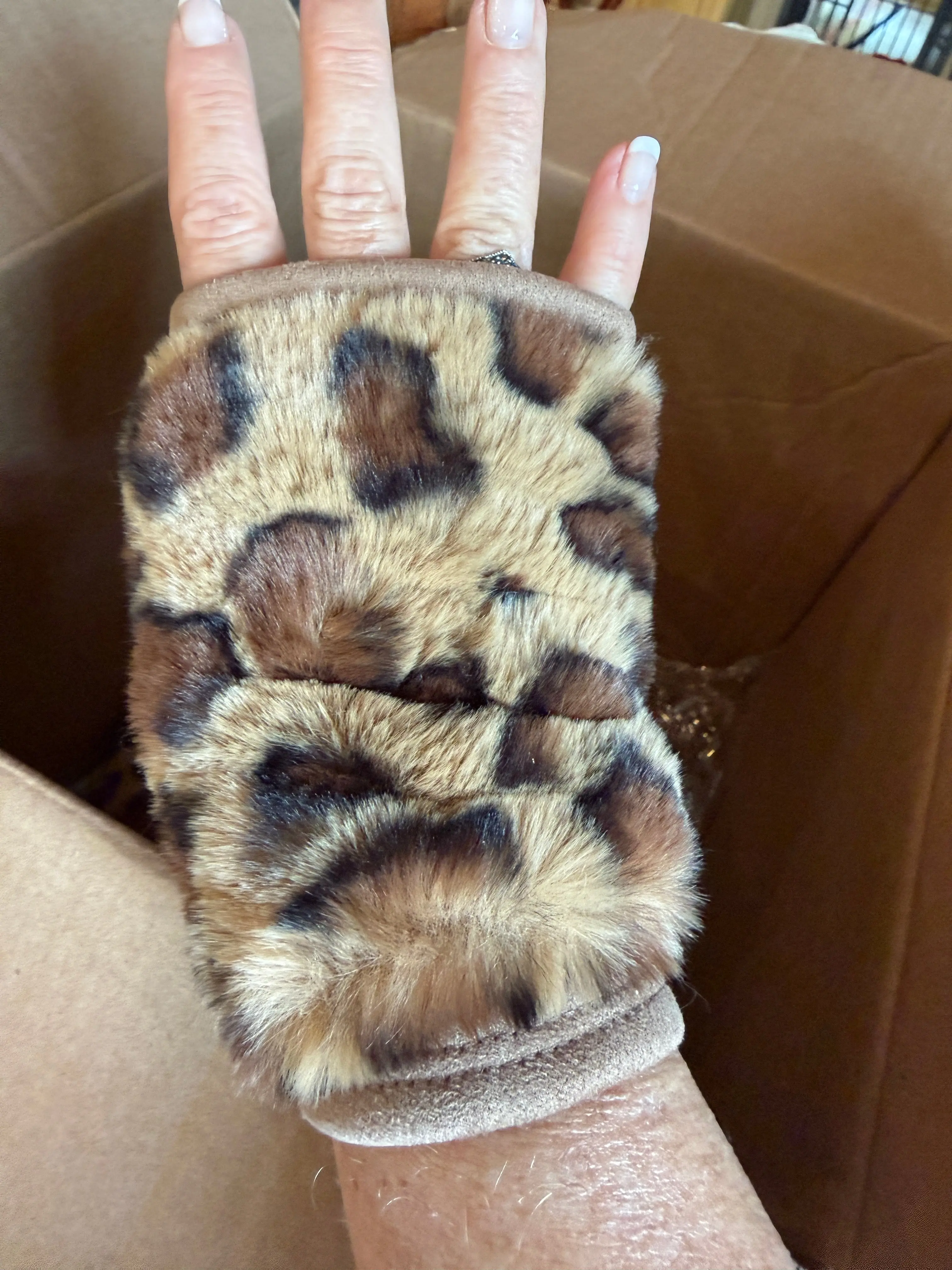 Animal Print Fingerless Fake Fur Gloves