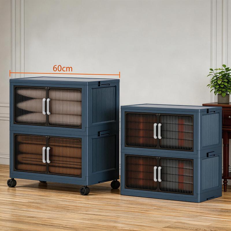 5 Tier Folding Storage Containers with Wheels, Stackable Collapsible Plastic Bins, Durable Organizer for Kitchen Pantry and Closet