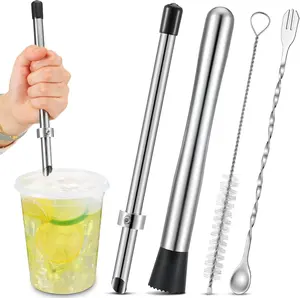 2 Pcs Straw Puncher and Muddler for Lemonade Plastic Lids Cups, Straw Hole Puncher, 304 Stainless Steel Muddler, Fresh Squeezed Lemonade Stand Supplies