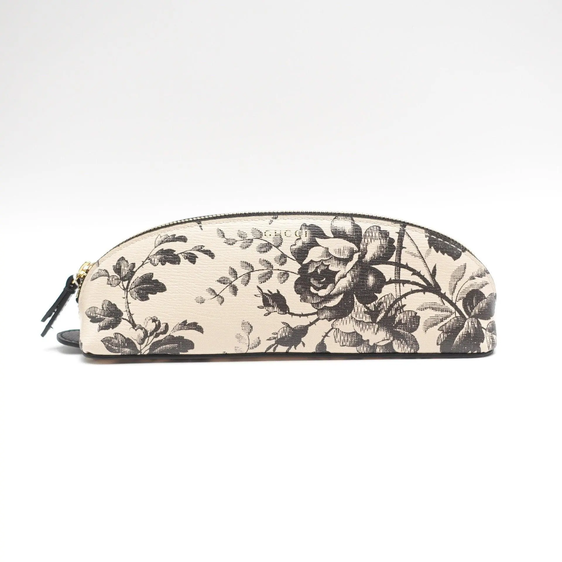 Pre-owned GUCCI floral-print canvas and leather Half-Moon Zip Pouch Black Botanical Floral Print Canvas Zip Pouch T10461965
