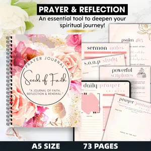 70+ Prayer Pages Journal, Printable & Digital Journal for Daily Devotions, Prayer and Reflections, Bible Study, Christian Journal, Spiritual
