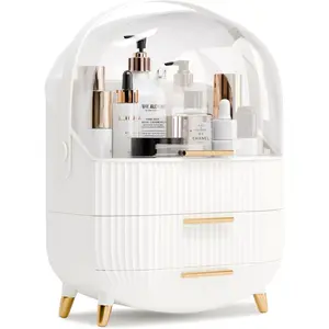 Makeup Organizers and Storage, Make up Organizer for Vanity Cosmetics Skincare Organizers With Lid and Drawers Display Cases for Countertop(White)