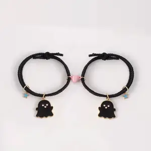 Halloween black and white ghost couple bracelets pair for boyfriend small leather case love attraction bracelet female small rubber band bracelet