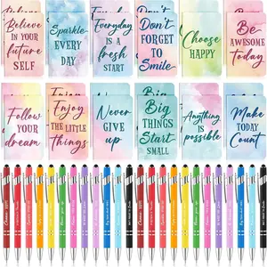 48 count Watercolor Bulk Motivational Pens Inspirational Notepads Set, Pocket Motivational Quote Notebooks Ballpoint Pens, Mini Journals  Set for  Students Teachers School Office Prizes Supplies