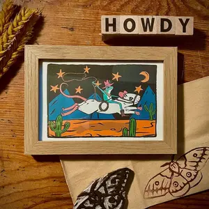 Cowboy Frog Riding Mouse Print